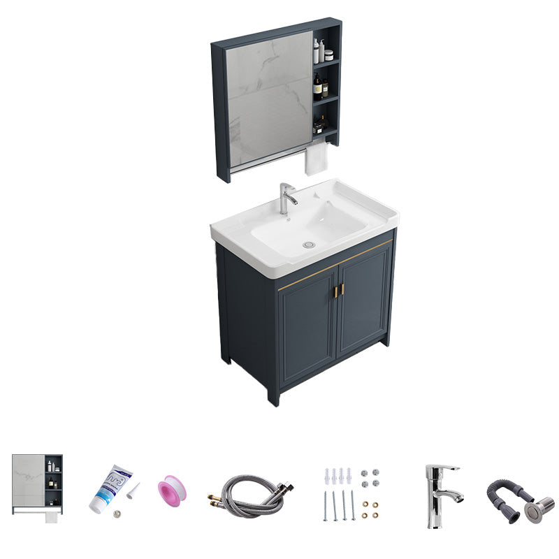 Modern Vanity Set Blue Drawer Ceramic Sink Faucet Vanity with Mirror