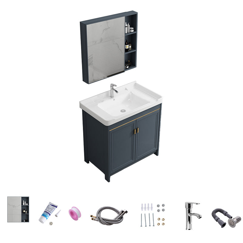 Modern Vanity Set Blue Drawer Ceramic Sink Faucet Vanity with Mirror