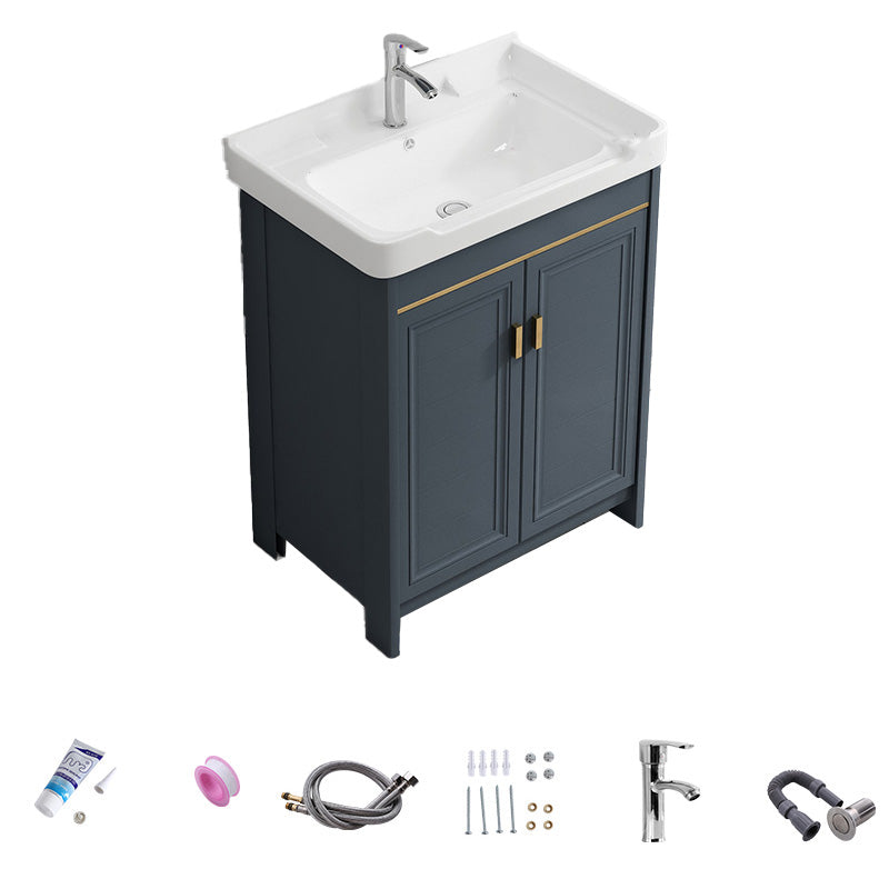 Modern Vanity Set Blue Drawer Ceramic Sink Faucet Vanity with Mirror