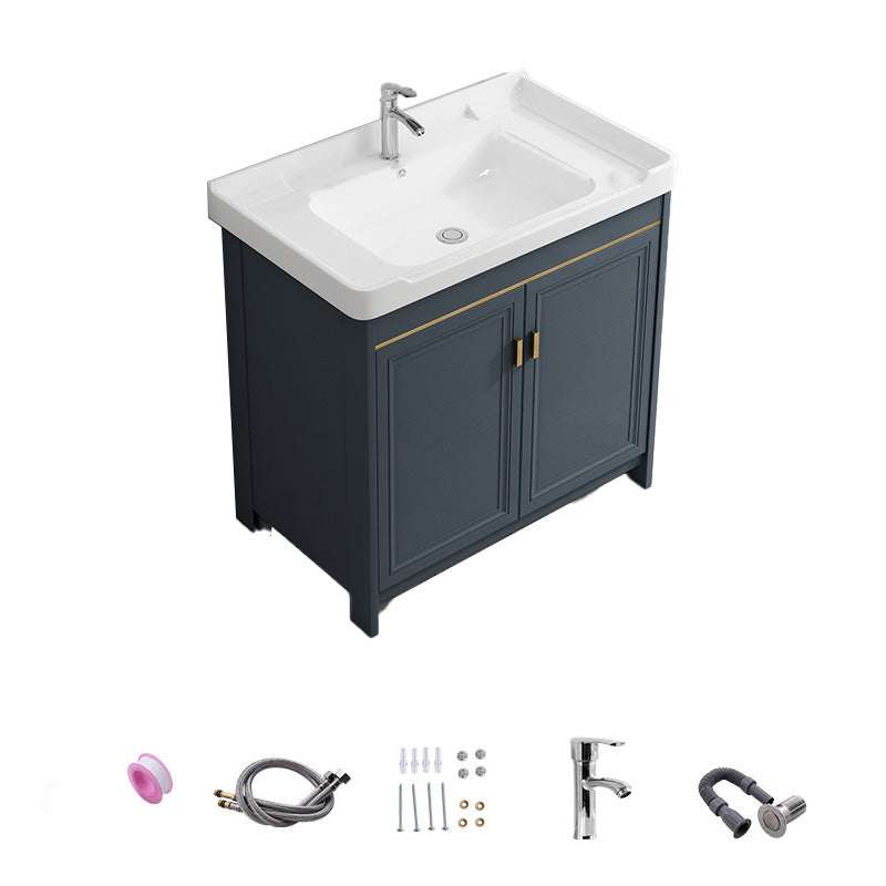 Modern Vanity Set Blue Drawer Ceramic Sink Faucet Vanity with Mirror