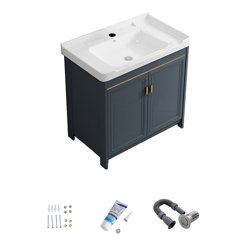 Modern Vanity Set Blue Drawer Ceramic Sink Faucet Vanity with Mirror