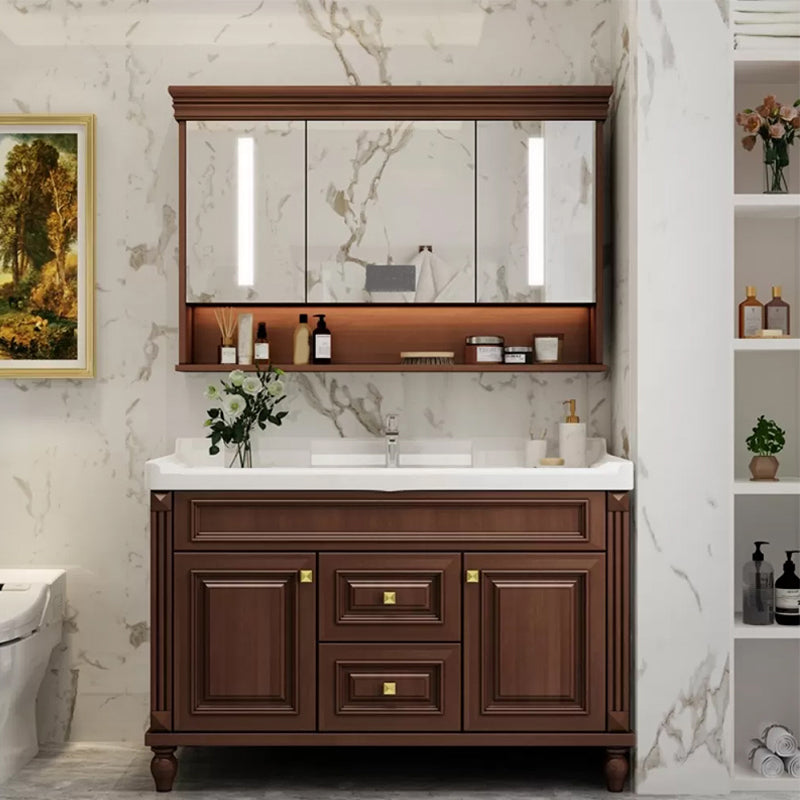 Bathroom Vanity Set Mirror Storage Shelf Ceramic Sink 2 Doors Sink Vanity with Faucet