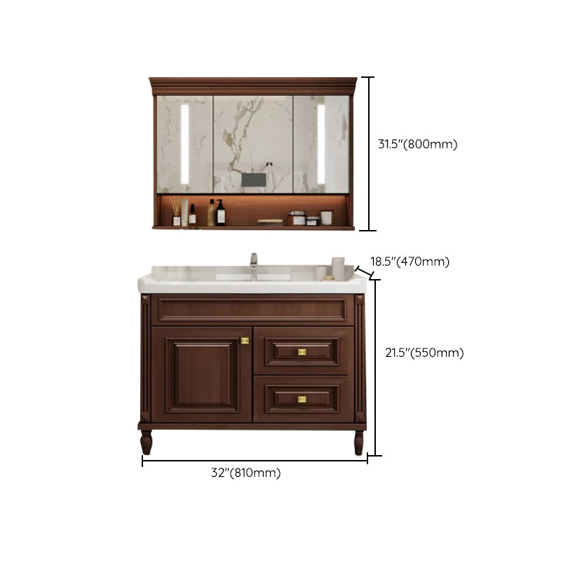 Bathroom Vanity Set Mirror Storage Shelf Ceramic Sink 2 Doors Sink Vanity with Faucet