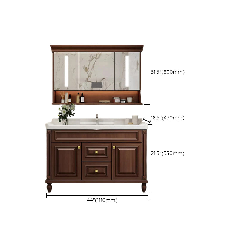 Bathroom Vanity Set Mirror Storage Shelf Ceramic Sink 2 Doors Sink Vanity with Faucet