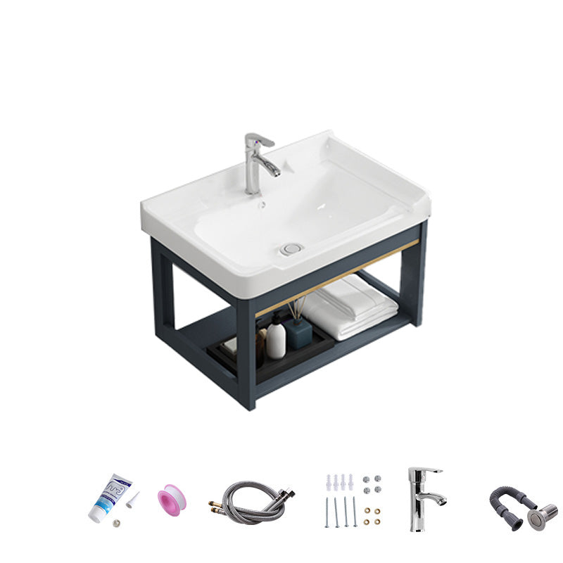 Bathroom Vanity Wall Mounted Storage Shelf Ceramic Sink Faucet Vanity Set with Mirror