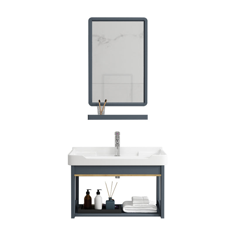 Bathroom Vanity Wall Mounted Storage Shelf Ceramic Sink Faucet Vanity Set with Mirror