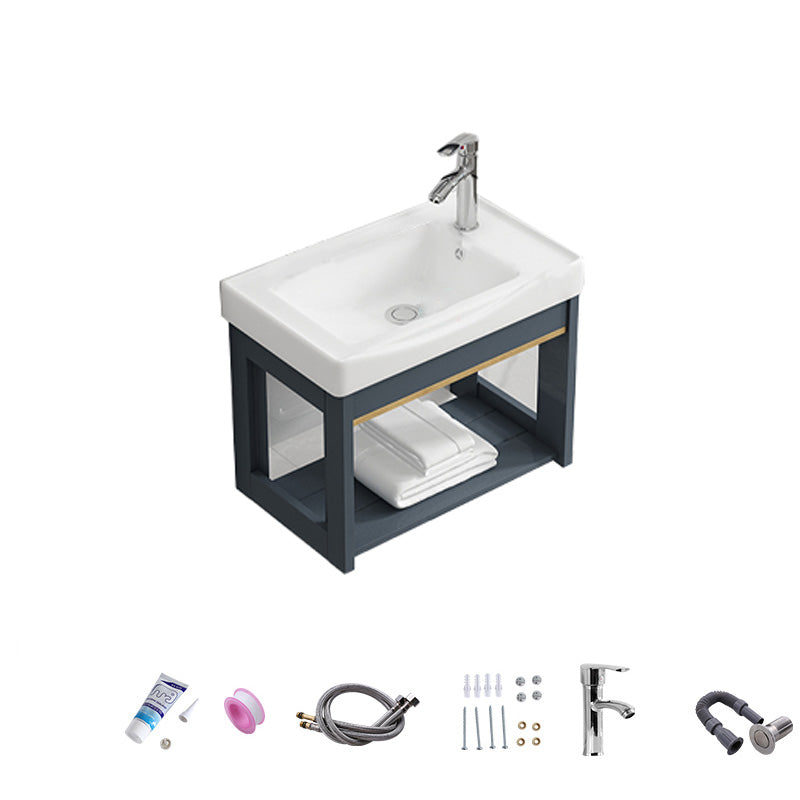 Bathroom Vanity Wall Mounted Storage Shelf Ceramic Sink Faucet Vanity Set with Mirror