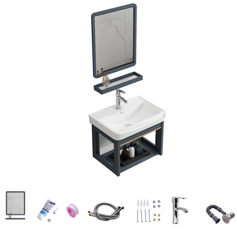 Bathroom Vanity Wall Mounted Storage Shelf Ceramic Sink Faucet Vanity Set with Mirror