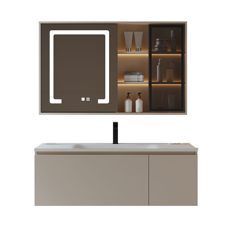 Glam Wood Frame Vanity White Single Sink Rectangular Wall-Mounted Vanity with Mirror