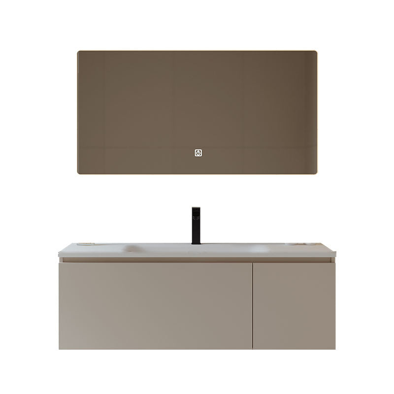 Glam Wood Frame Vanity White Single Sink Rectangular Wall-Mounted Vanity with Mirror