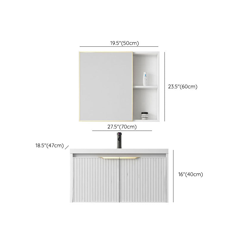 Rectangular White Vanity Single Sink Wall Mount 2 Doors Faucet Metal Frame Mirror Vanity