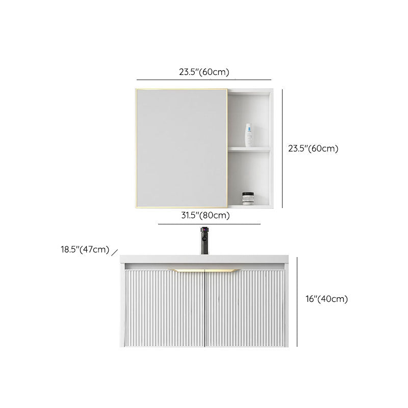 Rectangular White Vanity Single Sink Wall Mount 2 Doors Faucet Metal Frame Mirror Vanity