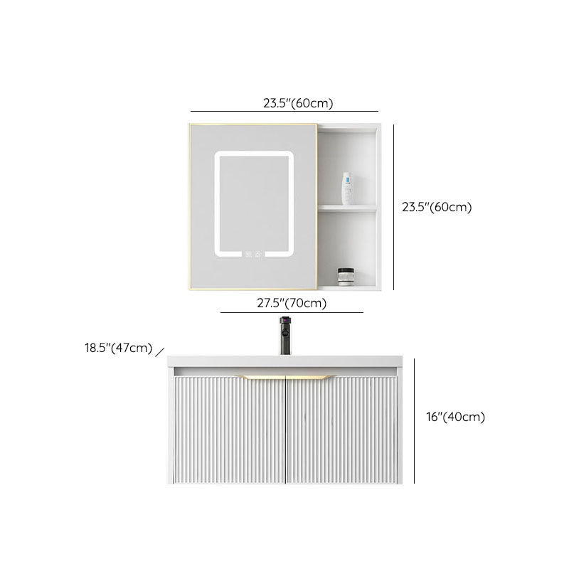 Rectangular White Vanity Single Sink Wall Mount 2 Doors Faucet Metal Frame Mirror Vanity