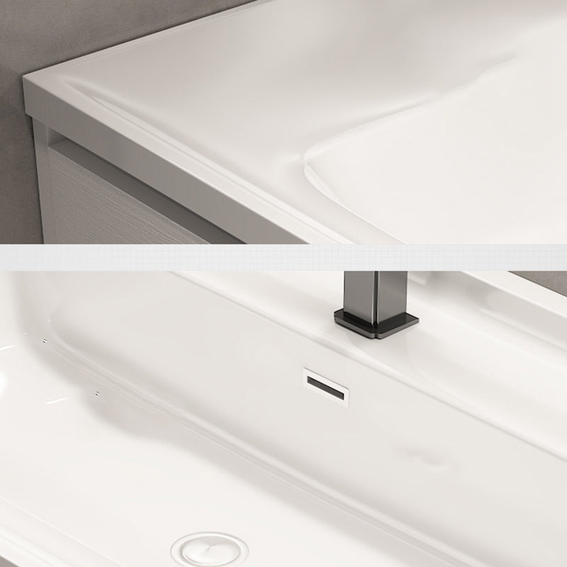 Rectangular Bathroom Vanity Single Sink White Wall-Mounted 2 Soft Close Drawers Vanity