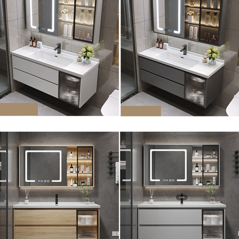 Rectangular Bathroom Vanity Single Sink White Wall-Mounted 2 Soft Close Drawers Vanity