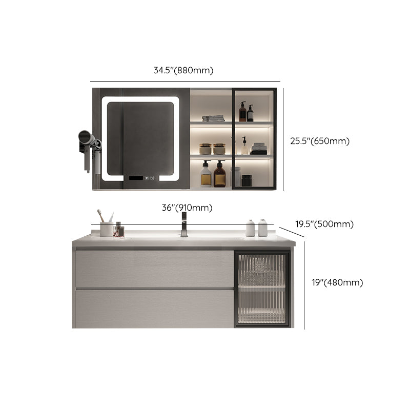 Rectangular Bathroom Vanity Single Sink White Wall-Mounted 2 Soft Close Drawers Vanity