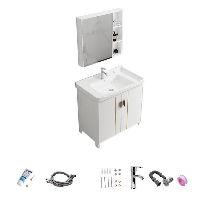 Vanity White Sink Ceramic Drawers Faucet Doors Vanity with Mirror