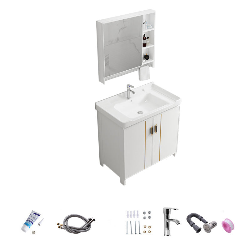 Vanity White Sink Ceramic Drawers Faucet Doors Vanity with Mirror