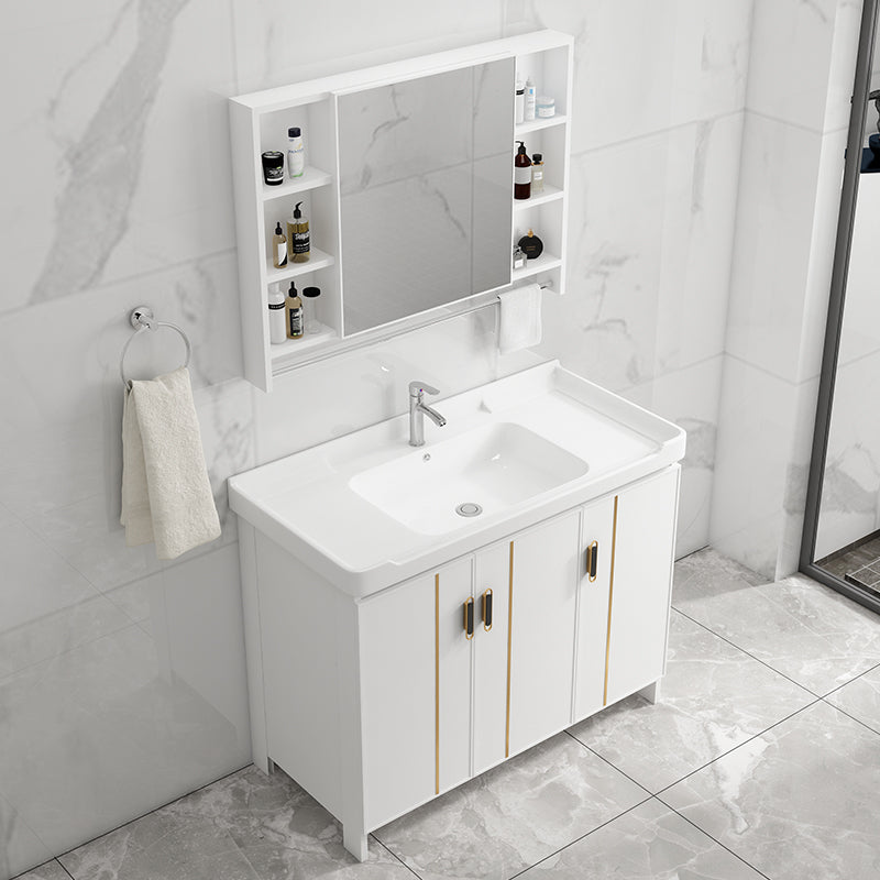 Vanity White Sink Ceramic Drawers Faucet Doors Vanity with Mirror