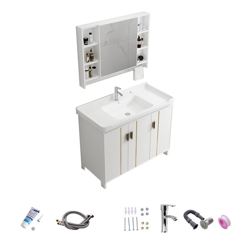 Vanity White Sink Ceramic Drawers Faucet Doors Vanity with Mirror