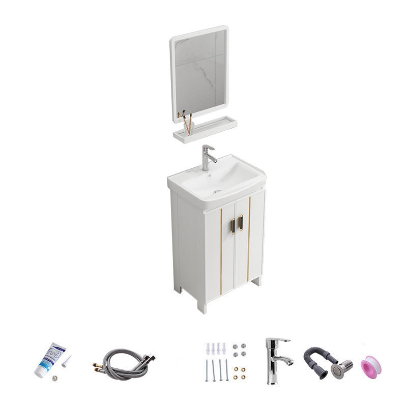 Vanity White Sink Ceramic Drawers Faucet Doors Vanity with Mirror