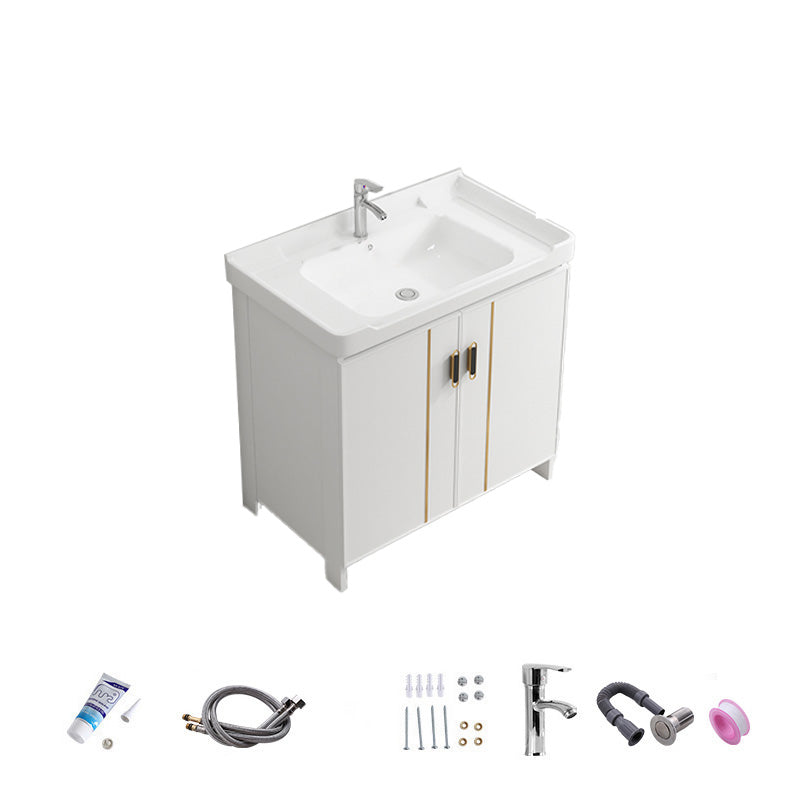 Vanity White Sink Ceramic Drawers Faucet Doors Vanity with Mirror