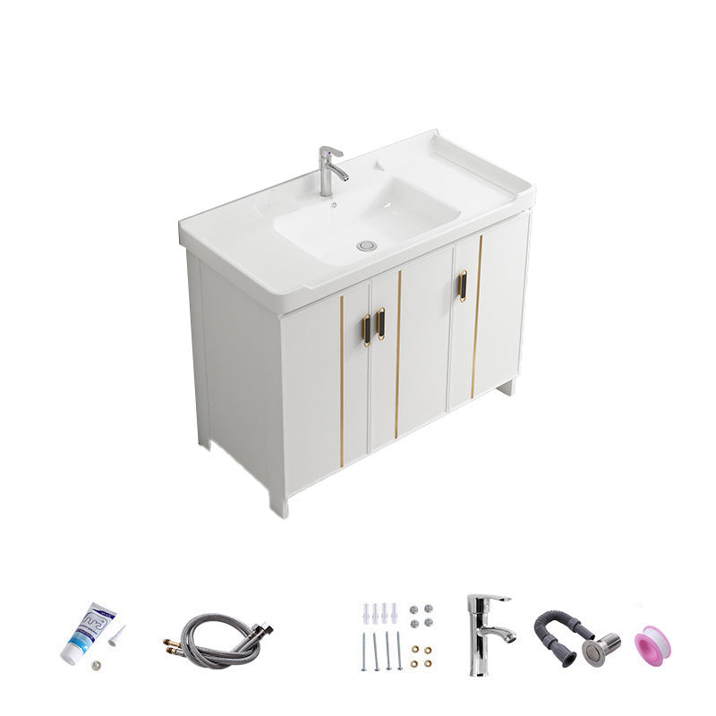 Vanity White Sink Ceramic Drawers Faucet Doors Vanity with Mirror