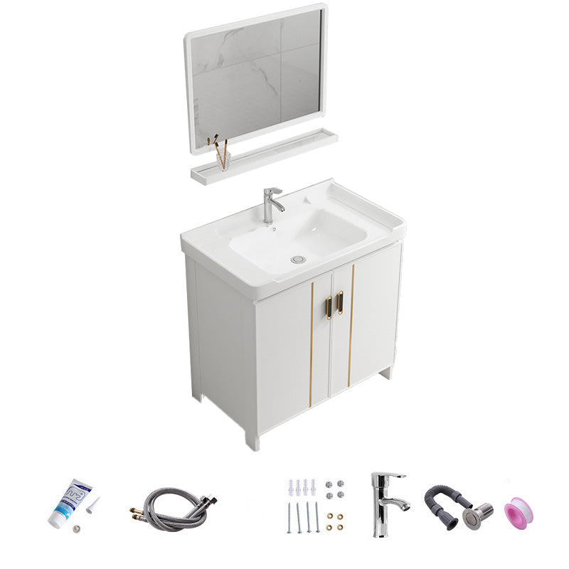 Vanity White Sink Ceramic Drawers Faucet Doors Vanity with Mirror