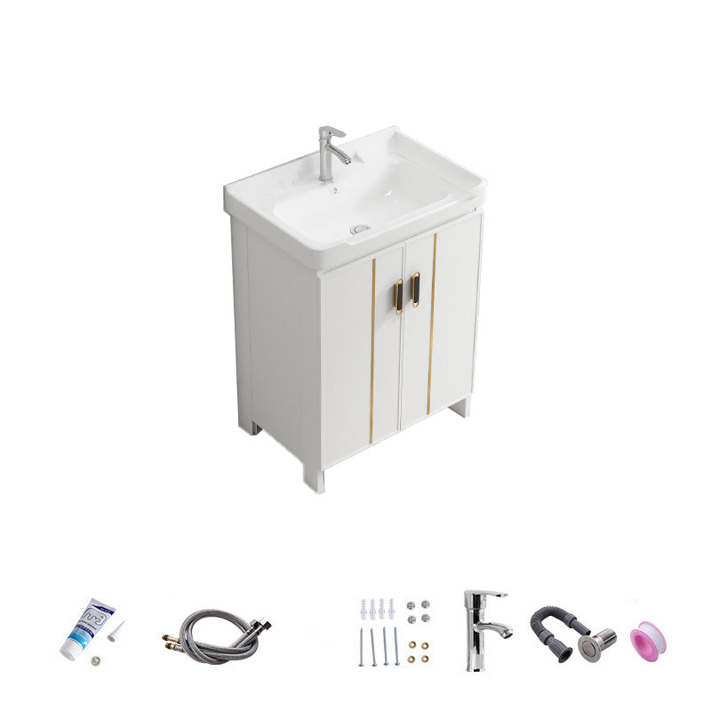 Vanity White Sink Ceramic Drawers Faucet Doors Vanity with Mirror