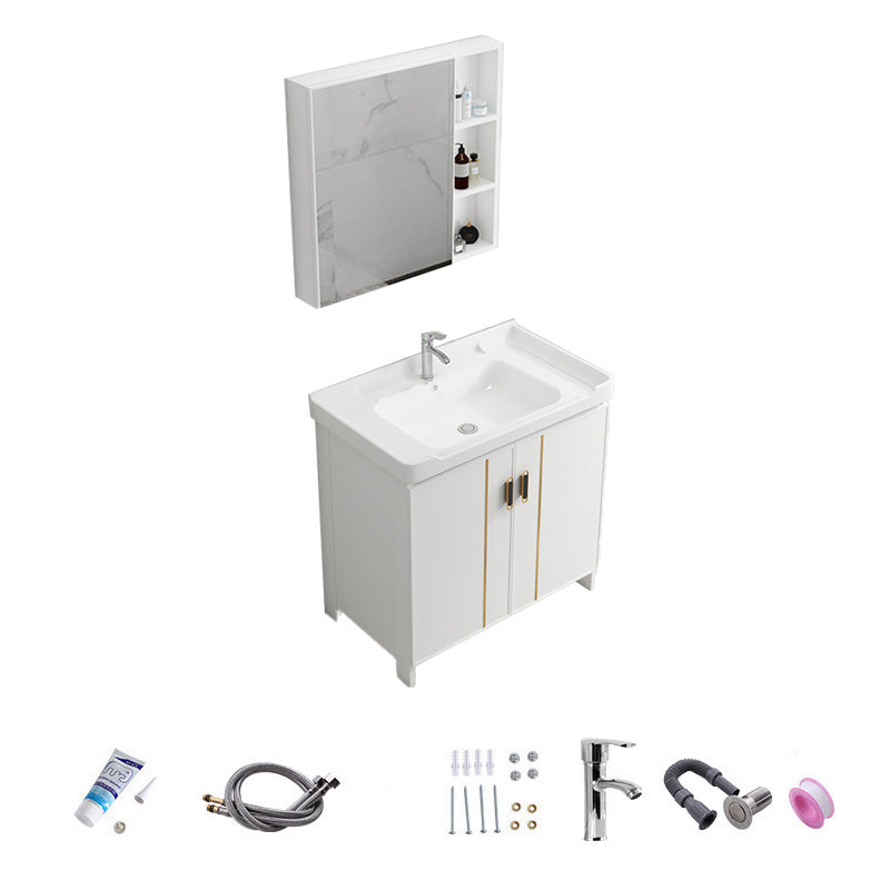 Vanity White Sink Ceramic Drawers Faucet Doors Vanity with Mirror