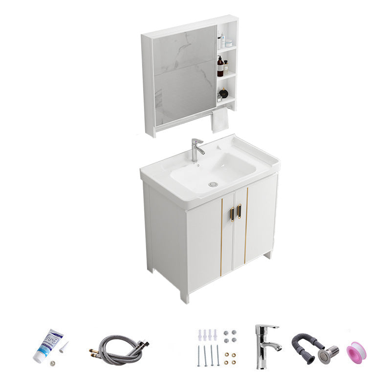 Vanity White Sink Ceramic Drawers Faucet Doors Vanity with Mirror