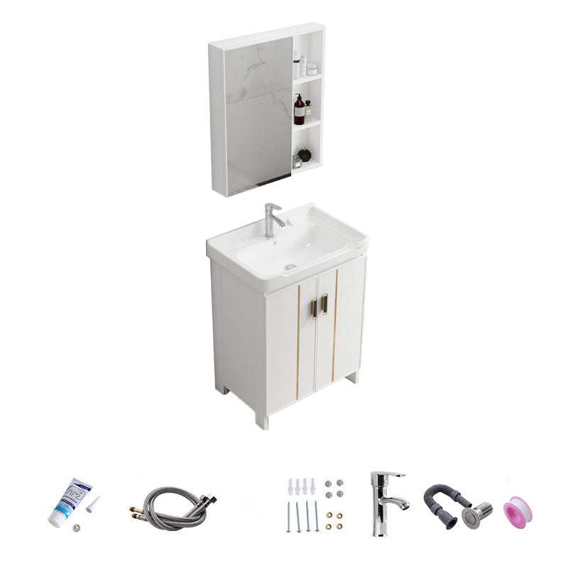 Vanity White Sink Ceramic Drawers Faucet Doors Vanity with Mirror