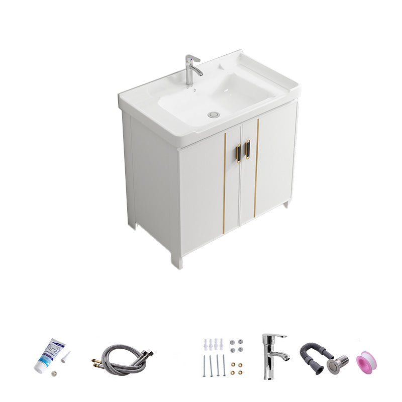 Vanity White Sink Ceramic Drawers Faucet Doors Vanity with Mirror