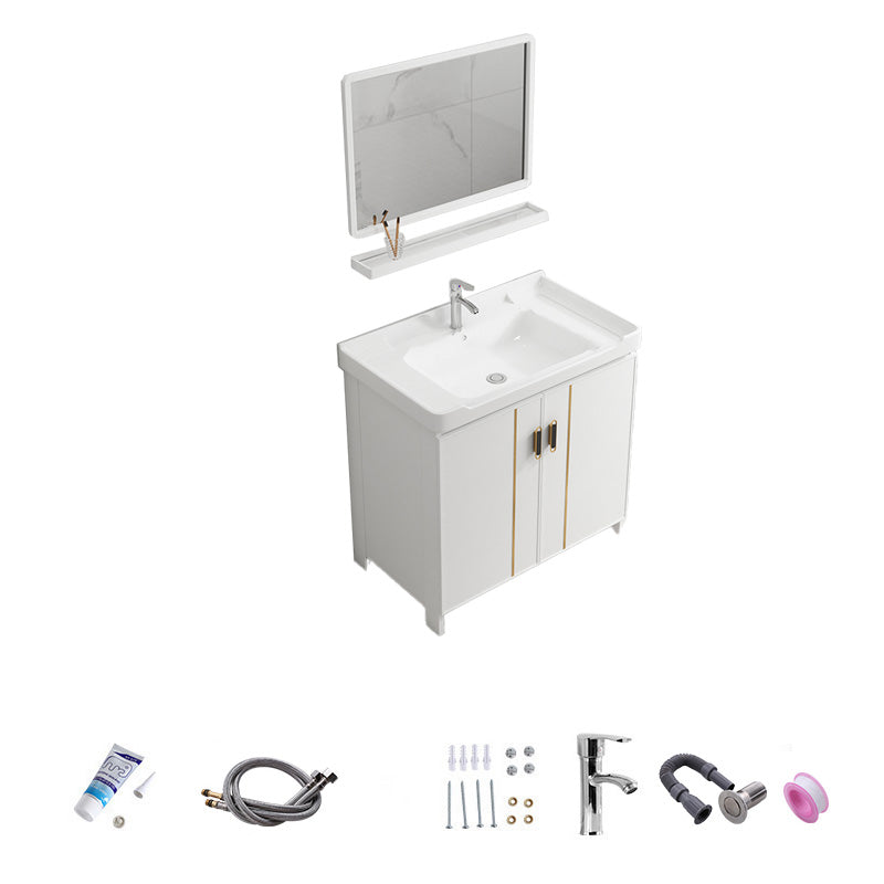 Vanity White Sink Ceramic Drawers Faucet Doors Vanity with Mirror