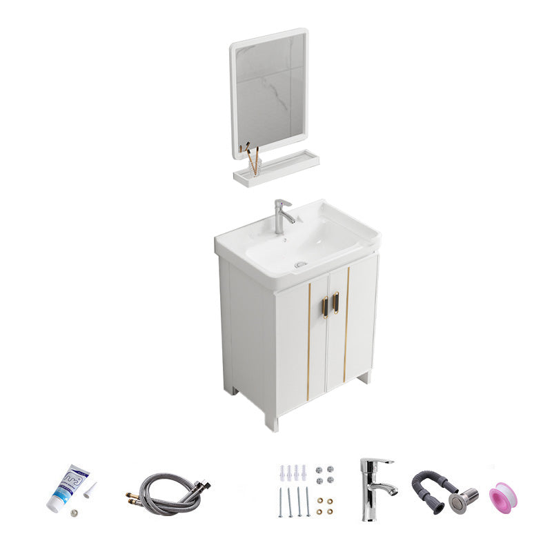 Vanity White Sink Ceramic Drawers Faucet Doors Vanity with Mirror