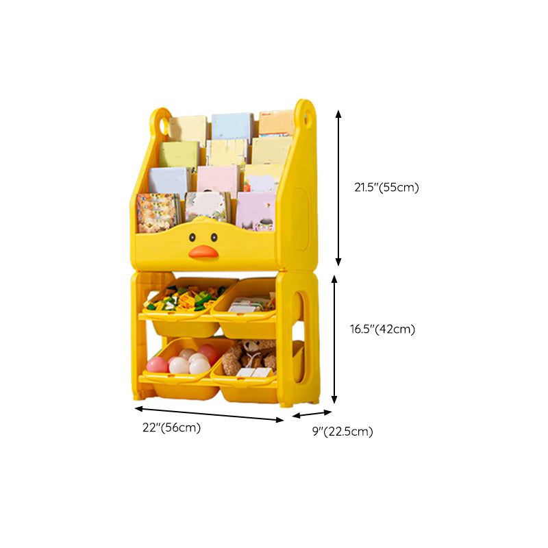 Yellow Freestanding Plastic Book Display Modern Closed Back Bookcase