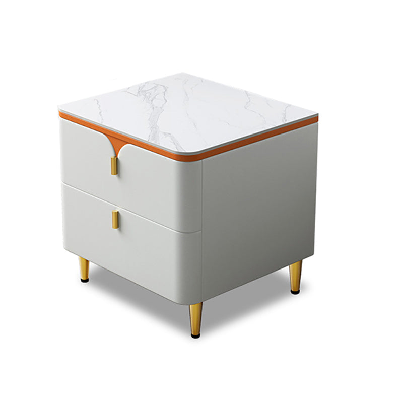 Sintered Stone Top Kids Nightstand Narrow Nightstand with 2 Drawers