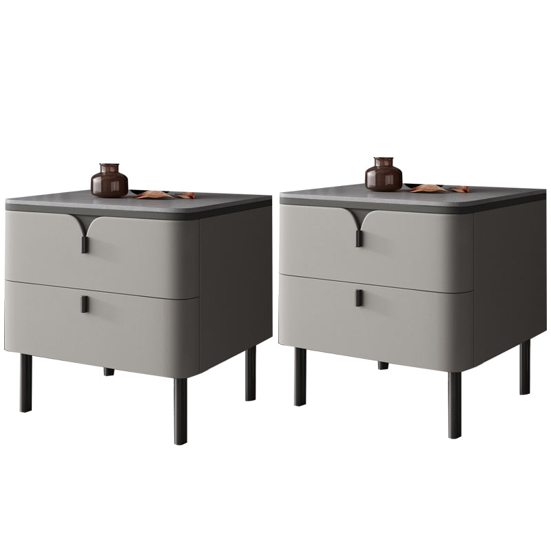 Sintered Stone Top Kids Nightstand Narrow Nightstand with 2 Drawers