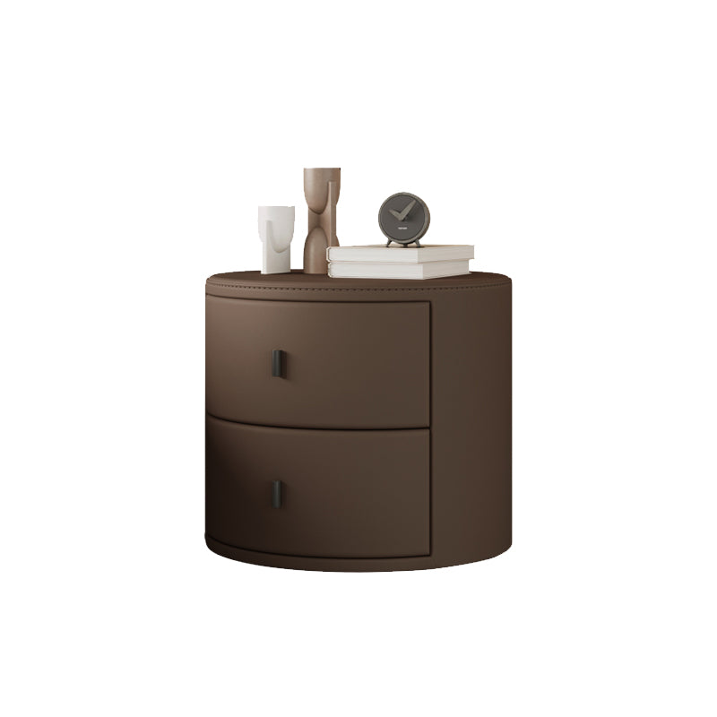 Faux Leather Oval Nightstand with 2-Drawer Wood Bedside Table for Nursery