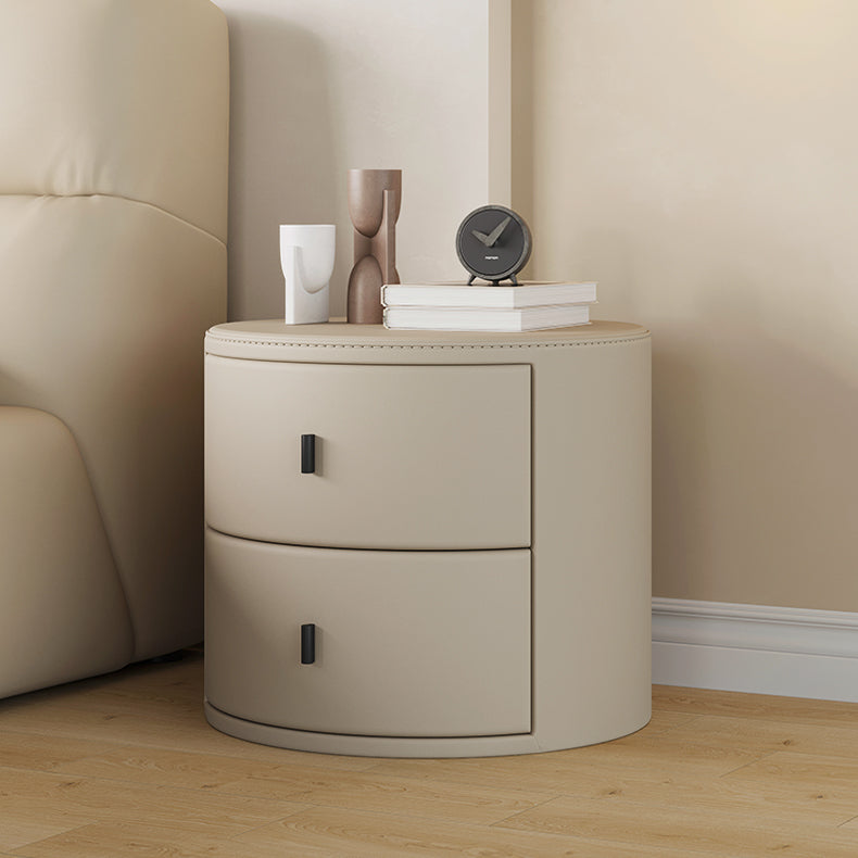 Faux Leather Oval Nightstand with 2-Drawer Wood Bedside Table for Nursery