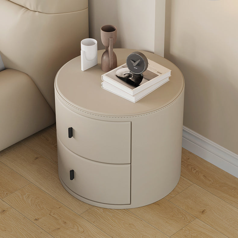 Faux Leather Oval Nightstand with 2-Drawer Wood Bedside Table for Nursery