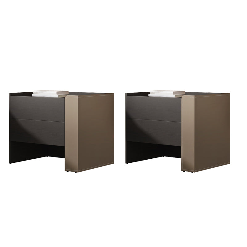 2 Drawers Faux Leather Nightstand Manufactured Wood Nightstand