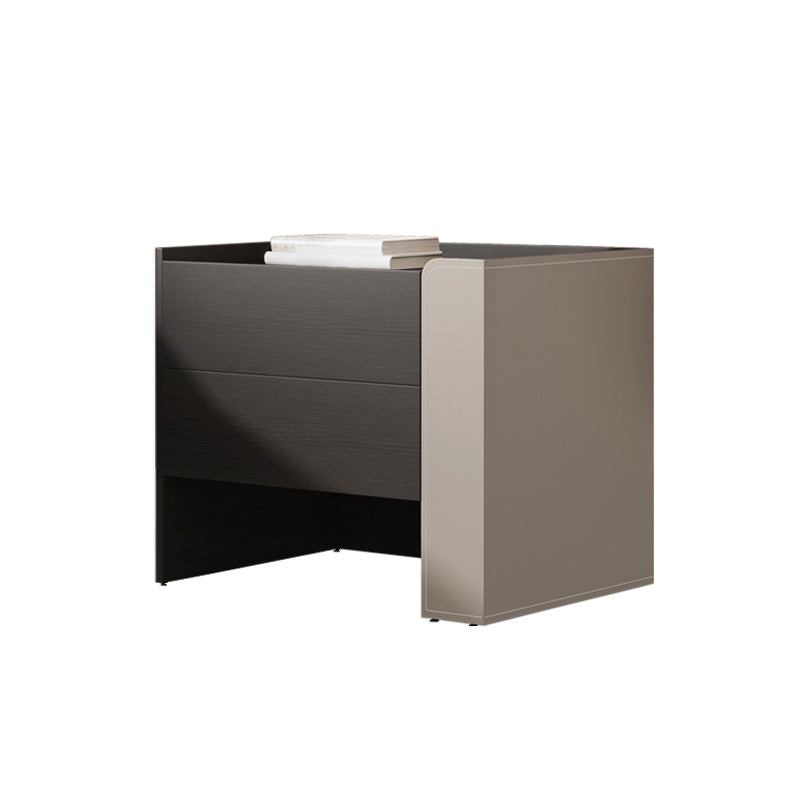 2 Drawers Faux Leather Nightstand Manufactured Wood Nightstand