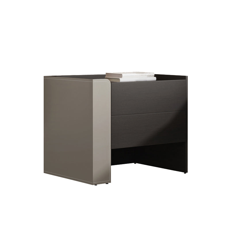 2 Drawers Faux Leather Nightstand Manufactured Wood Nightstand