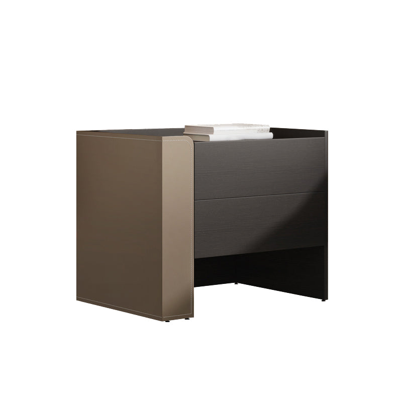 2 Drawers Faux Leather Nightstand Manufactured Wood Nightstand