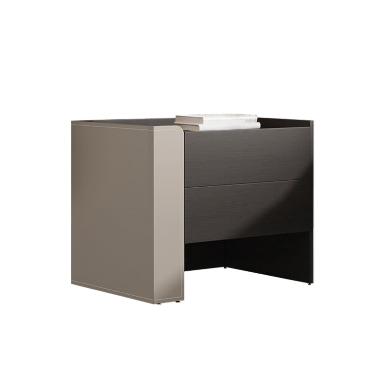 2 Drawers Faux Leather Nightstand Manufactured Wood Nightstand