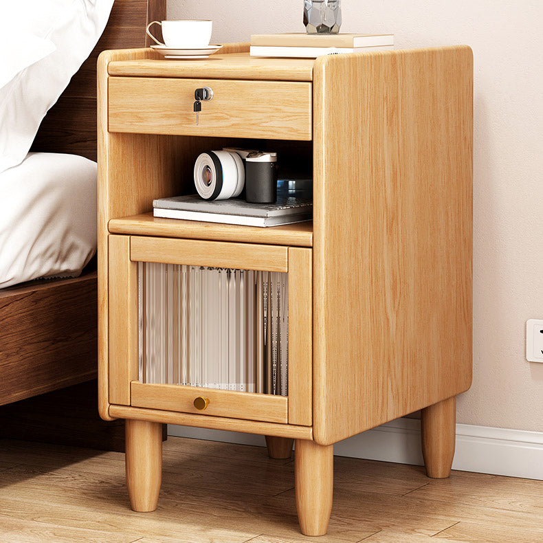 Small Youth Nightstand with 1 Drawer Solid Wood Nursery Bedside Table