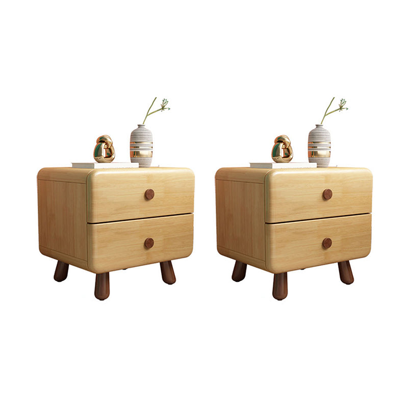 Solid Wood Kids Nightstand Light Wood Modern Youth Nightstand with Drawer