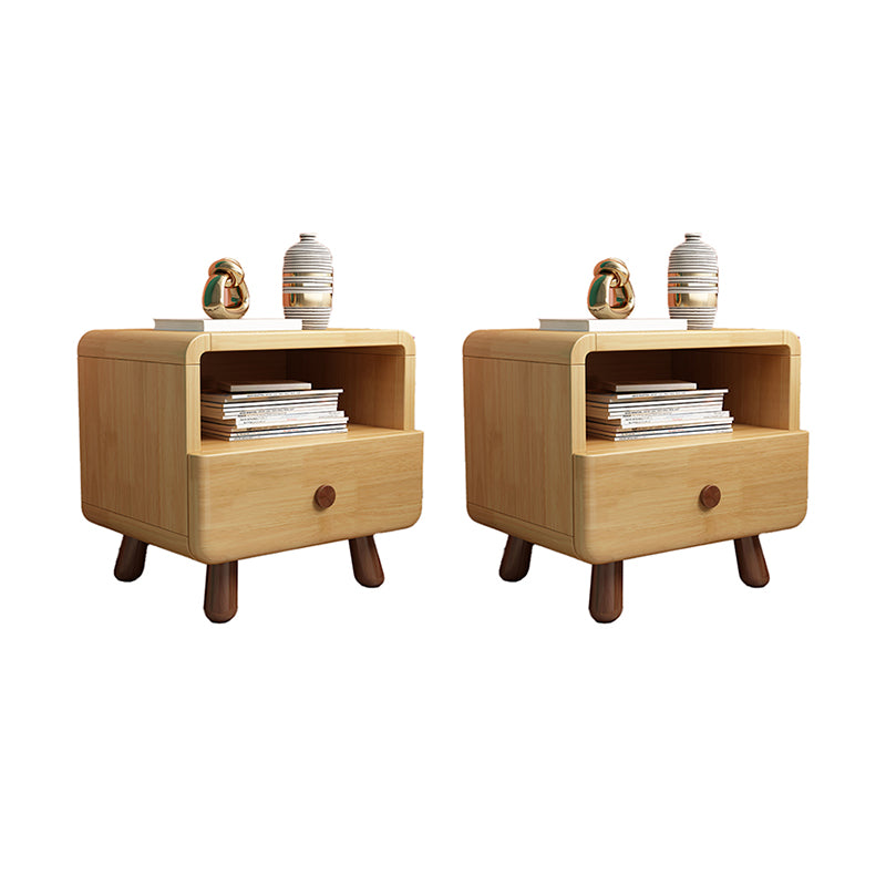 Solid Wood Kids Nightstand Light Wood Modern Youth Nightstand with Drawer