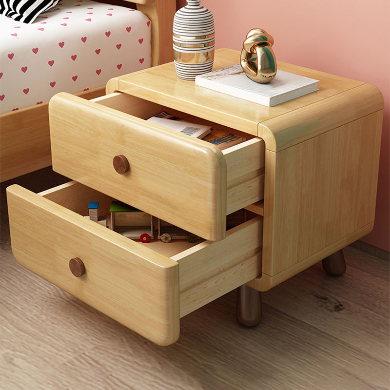 Solid Wood Kids Nightstand Light Wood Modern Youth Nightstand with Drawer